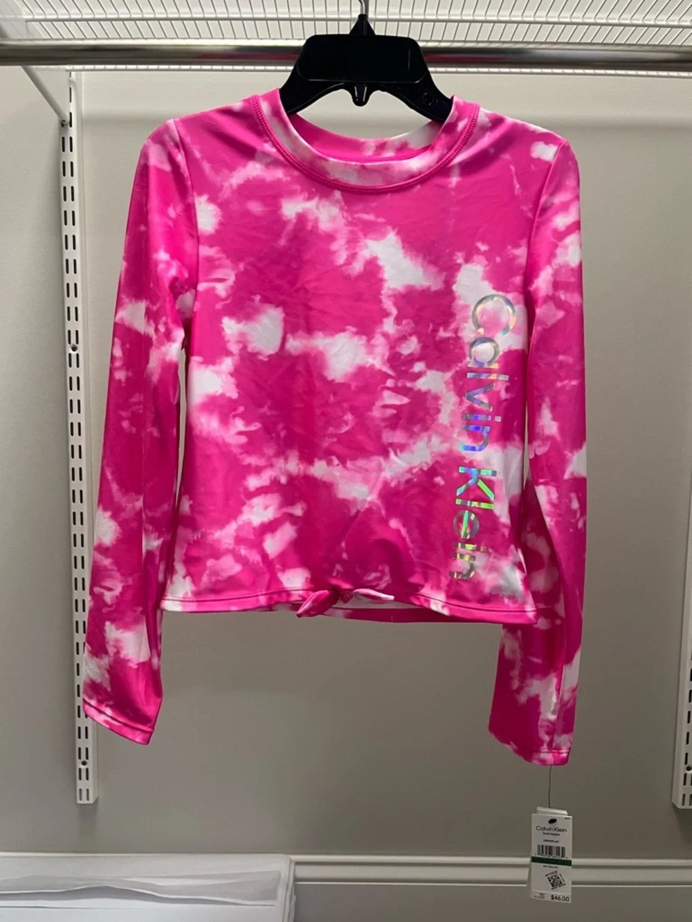 Calvin Klein Girls' Hot Pink Tie-Dye Rash Guard Bikini Set